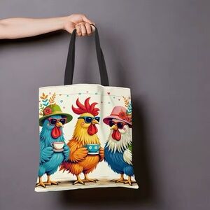 Fancy Chickens Drinking Tea Print Tote Bag